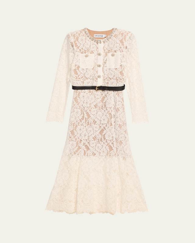 Embellished Lace Midi Dress
